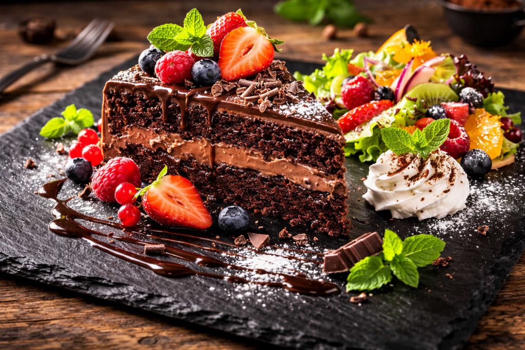 Stück Schokoladenkuchen Mittagstisch Doppelgenuss GmbH